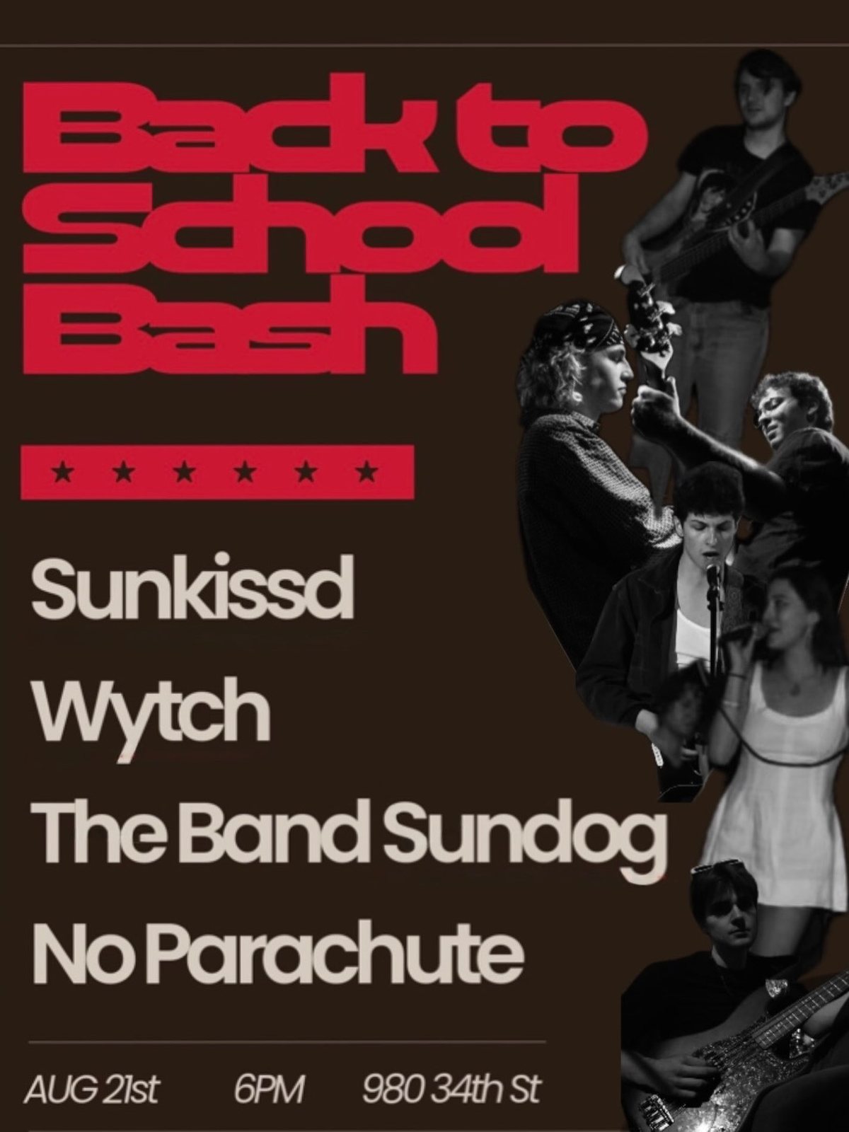 Back to School Bash show poster, Aug 21